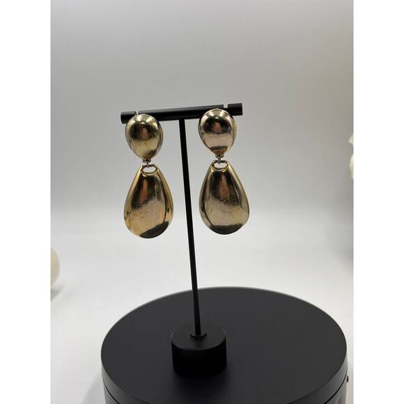 Kenneth Jay Lane Polished Gold Teardrop Dangle Pierced Chunky Earrings - Picture 2 of 10